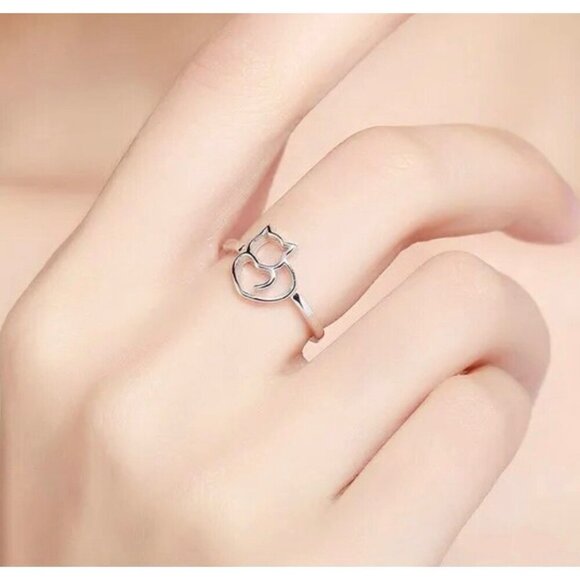NWT Dainty Cat Ring SZ.8 S925 Sterling Silver Whimsical Cat Lover Gift Delicate - Picture 3 of 7